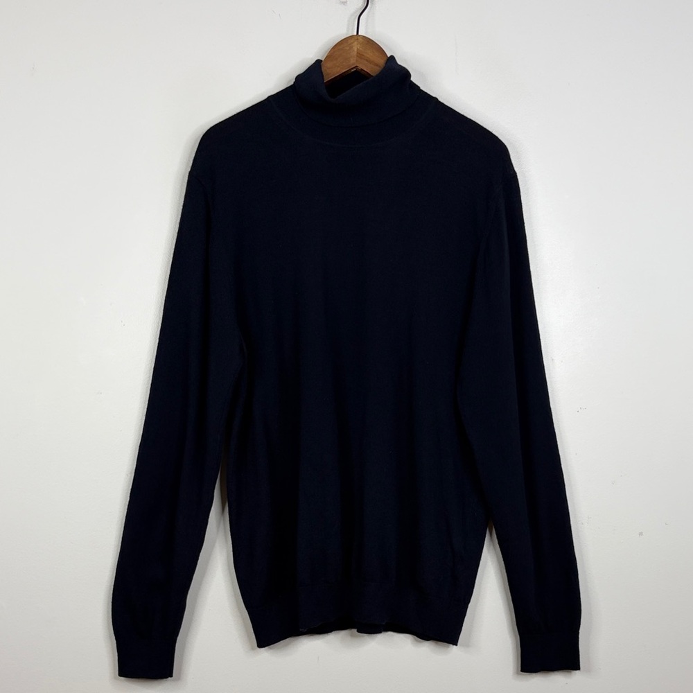 Reiss Sweater Mens XL Navy Blue Merino Wool Turtleneck Lightweight Caine Preppy
